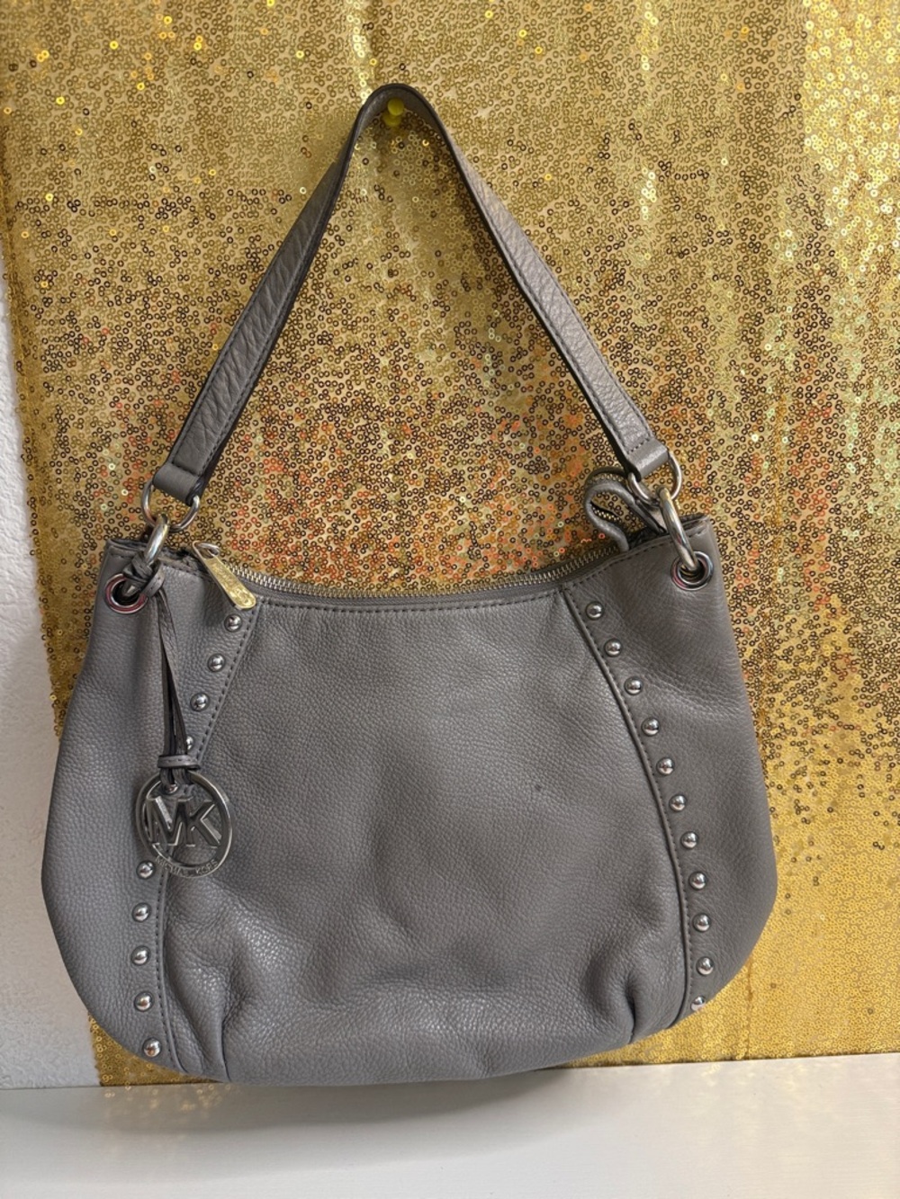 Michael Kors Small Middleton Leather Studded hobo in Gray
